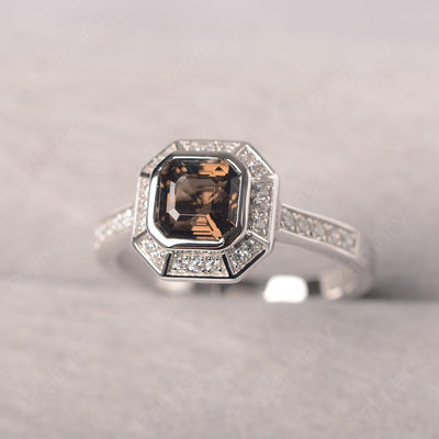 Bezel Setting Asscher Cut Smoky Quartz  Rings - Palmary