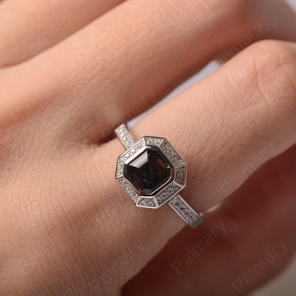 Bezel Setting Asscher Cut Smoky Quartz  Rings - Palmary