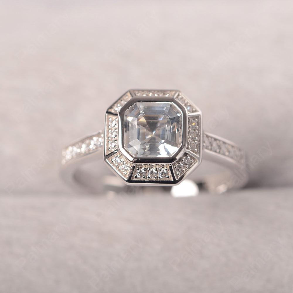 Bezel Setting Asscher Cut White Topaz Rings - Palmary