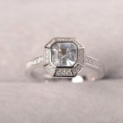 Bezel Setting Asscher Cut White Topaz Rings - Palmary