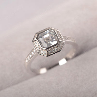 Bezel Setting Asscher Cut White Topaz Rings - Palmary