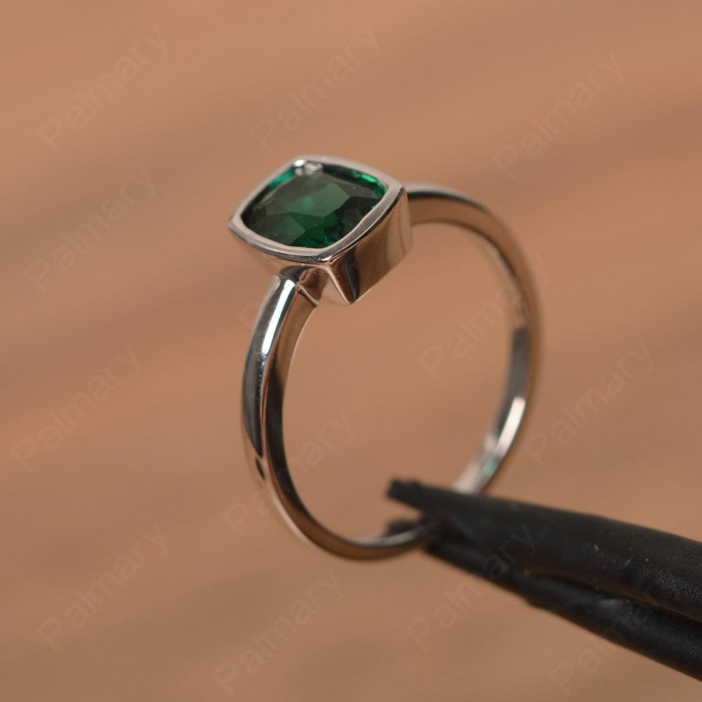 Cushion Cut Emerald Bezel Rings - Palmary