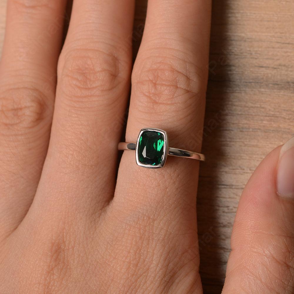 Cushion Cut Emerald Bezel Rings - Palmary