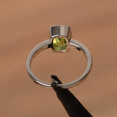 Cushion Cut Peridot Bezel Rings - Palmary