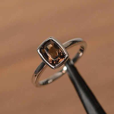 Cushion Cut Smoky Quartz  Bezel Rings - Palmary