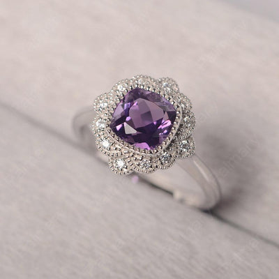 Cushion Cut Bezel Setting Amethyst Rings - Palmary