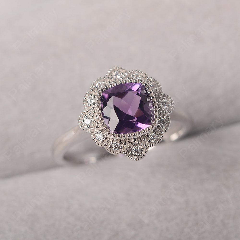 Cushion Cut Bezel Setting Amethyst Rings - Palmary