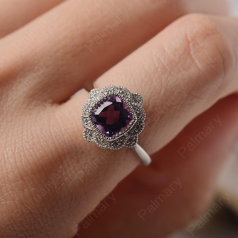 Cushion Cut Bezel Setting Amethyst Rings - Palmary