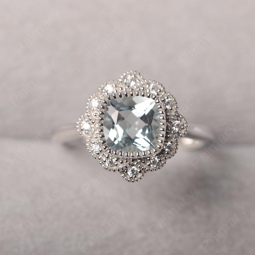 Cushion Cut Bezel Setting Aquamarine Rings - Palmary