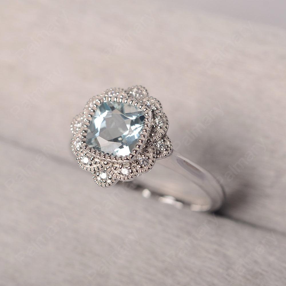 Cushion Cut Bezel Setting Aquamarine Rings - Palmary