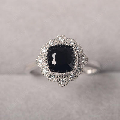 Cushion Cut Bezel Setting Black Spinel Rings - Palmary