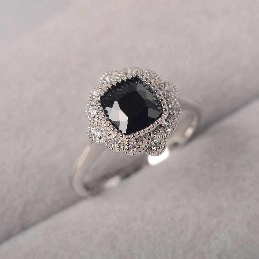 Cushion Cut Bezel Setting Black Spinel Rings - Palmary