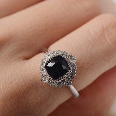 Cushion Cut Bezel Setting Black Spinel Rings - Palmary