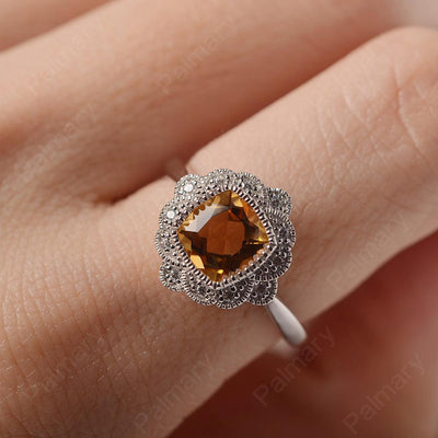 Cushion Cut Bezel Setting Citrine Rings - Palmary