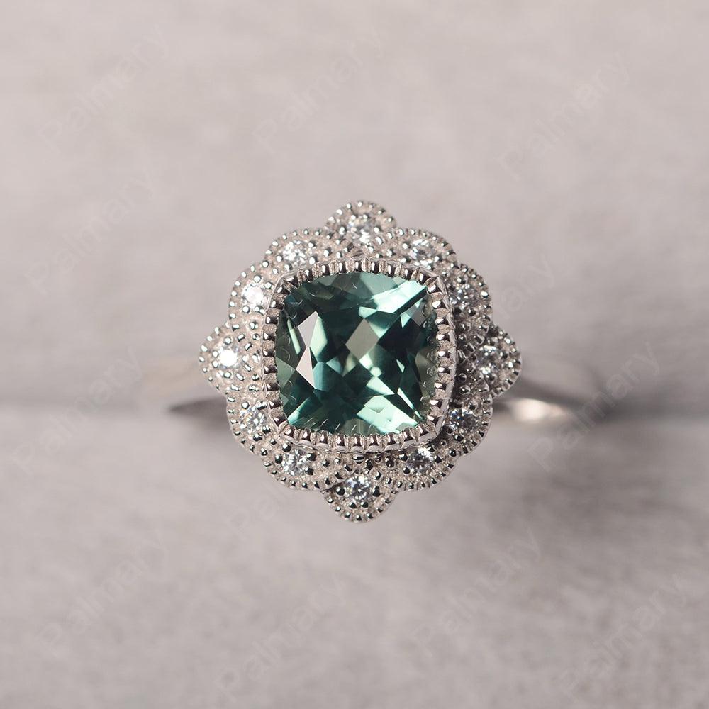 Cushion Cut Bezel Setting Green Sapphire Rings - Palmary