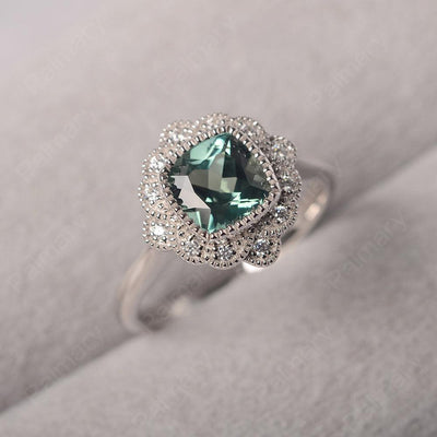 Cushion Cut Bezel Setting Green Sapphire Rings - Palmary