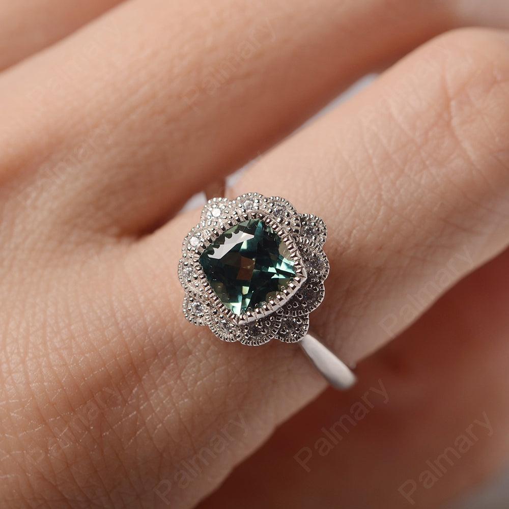 Cushion Cut Bezel Setting Green Sapphire Rings - Palmary