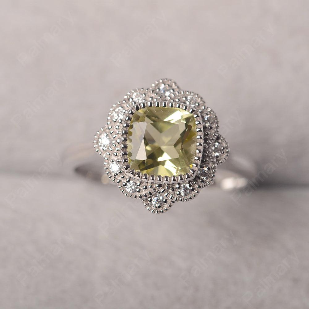 Cushion Cut Bezel Setting Lemon Quartz Rings - Palmary