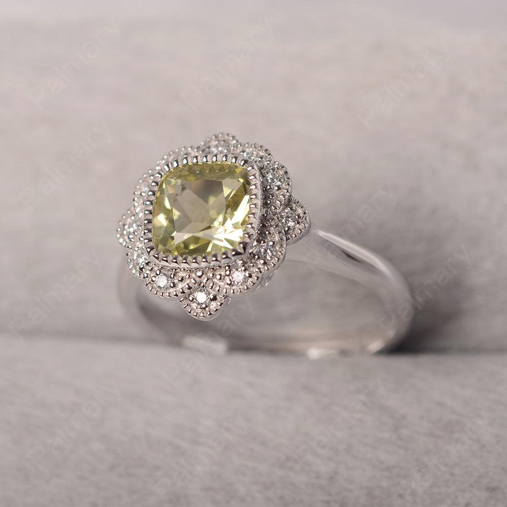 Cushion Cut Bezel Setting Lemon Quartz Rings - Palmary