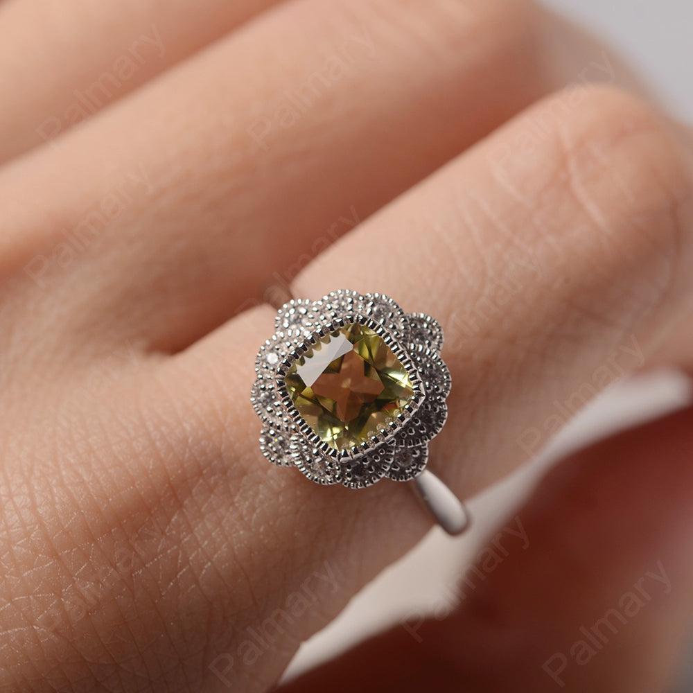 Cushion Cut Bezel Setting Lemon Quartz Rings - Palmary