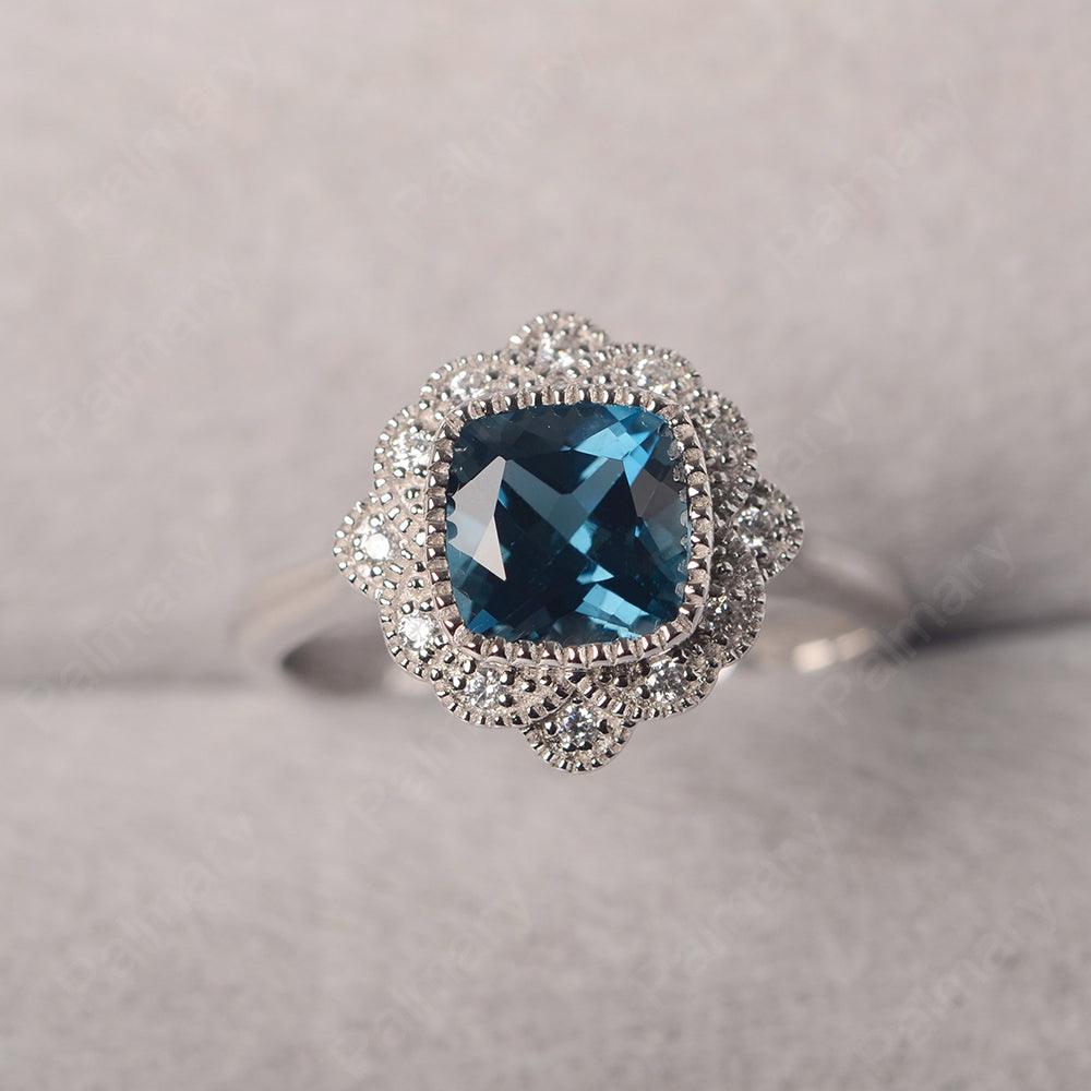 Cushion Cut Bezel Setting London Blue Topaz Rings - Palmary