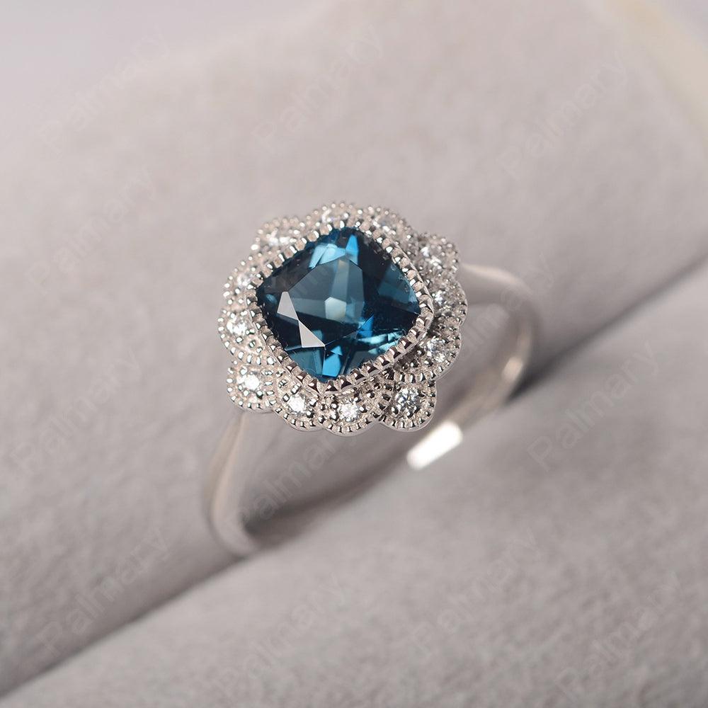 Cushion Cut Bezel Setting London Blue Topaz Rings - Palmary