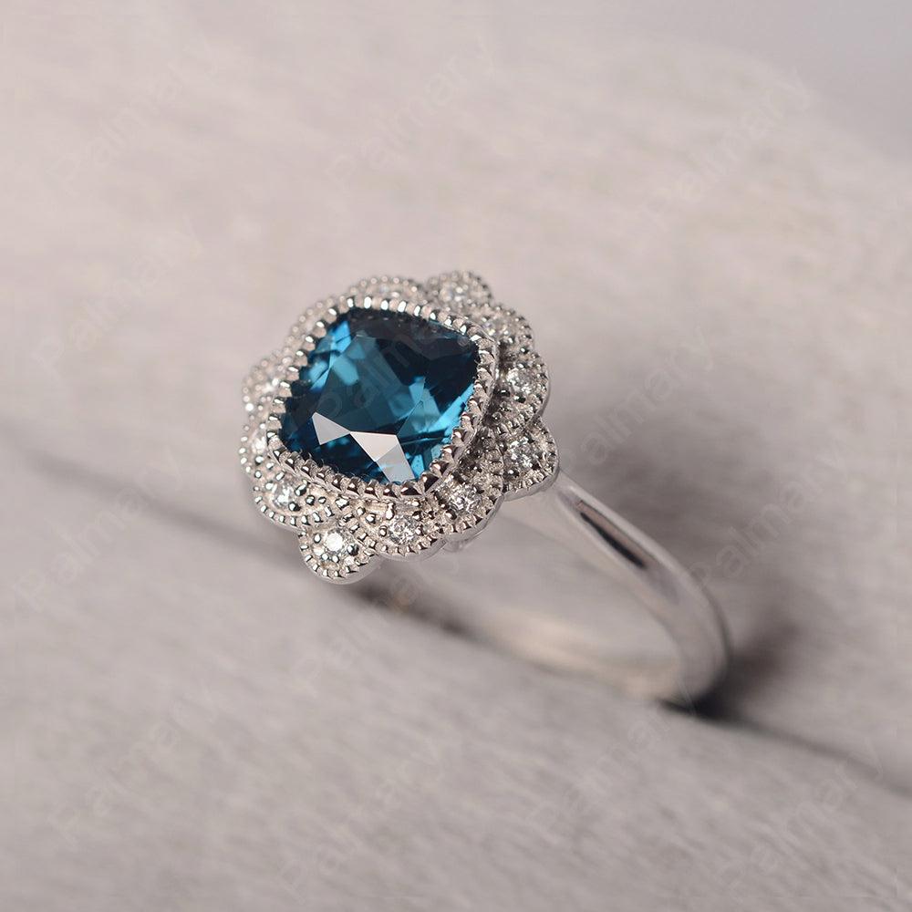 Cushion Cut Bezel Setting London Blue Topaz Rings - Palmary