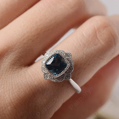 Cushion Cut Bezel Setting London Blue Topaz Rings - Palmary