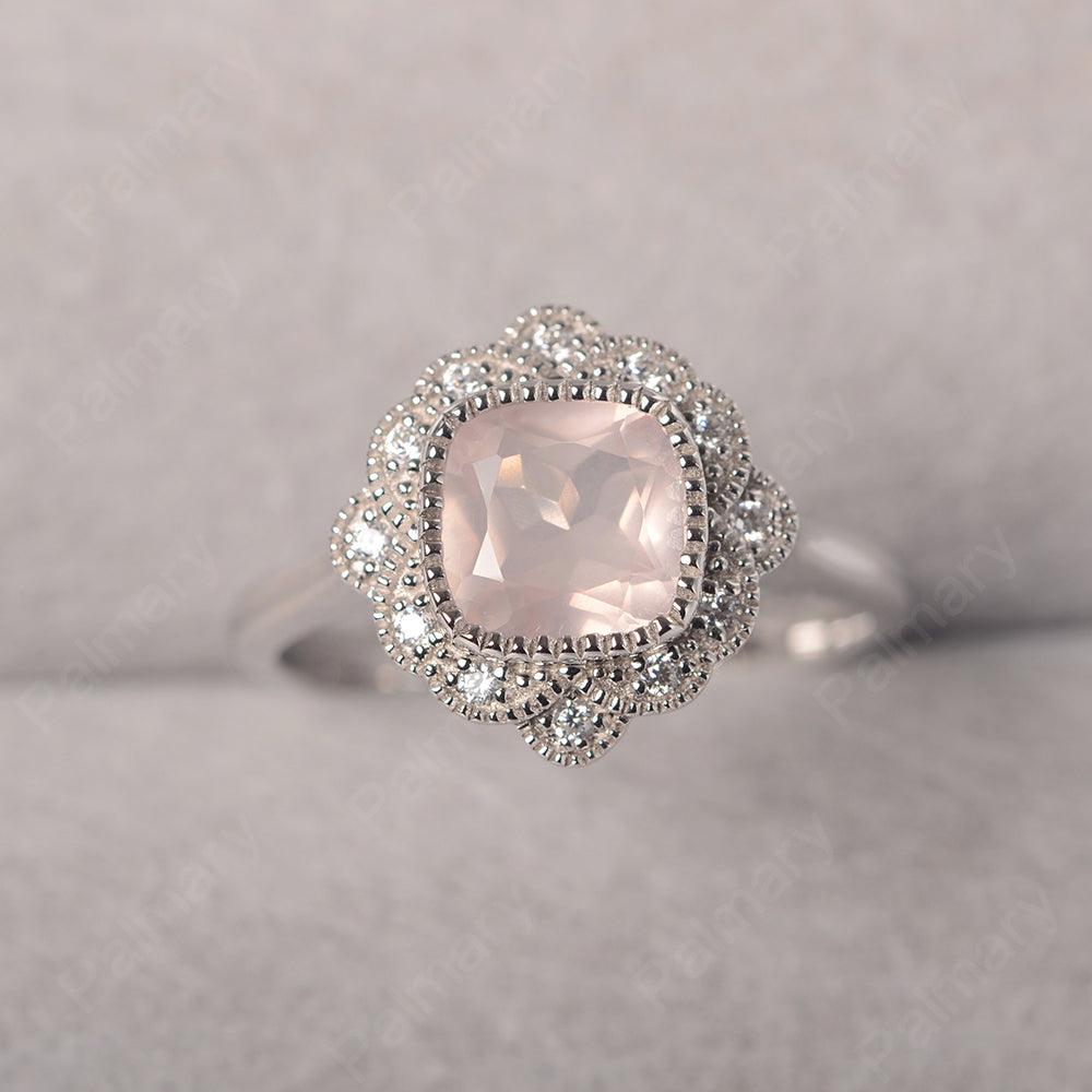 Cushion Cut Bezel Setting Rose Quartz Rings - Palmary