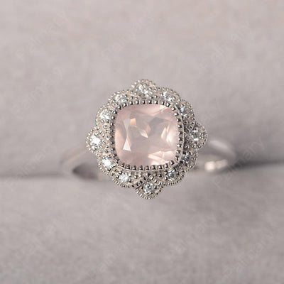 Cushion Cut Bezel Setting Rose Quartz Rings - Palmary