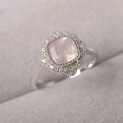 Cushion Cut Bezel Setting Rose Quartz Rings - Palmary