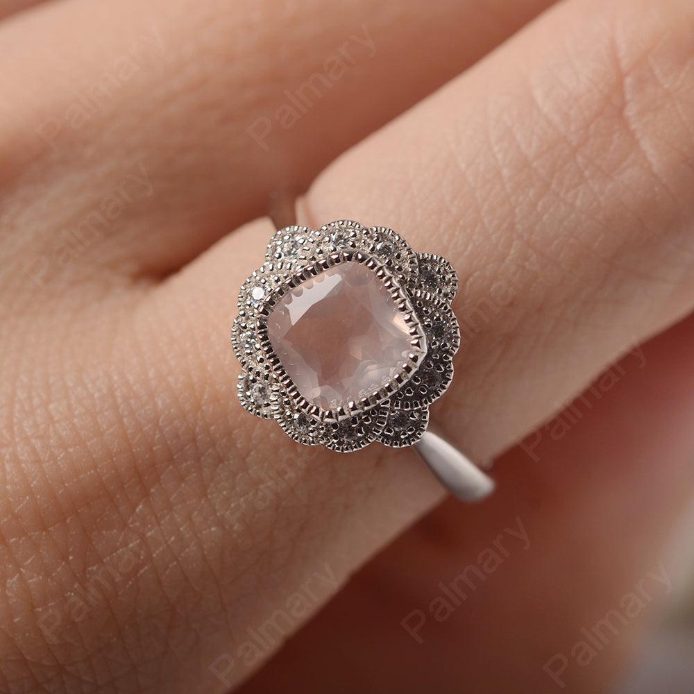 Cushion Cut Bezel Setting Rose Quartz Rings - Palmary