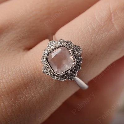 Cushion Cut Bezel Setting Rose Quartz Rings - Palmary