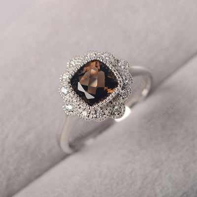 Cushion Cut Bezel Setting Smoky Quartz  Rings - Palmary