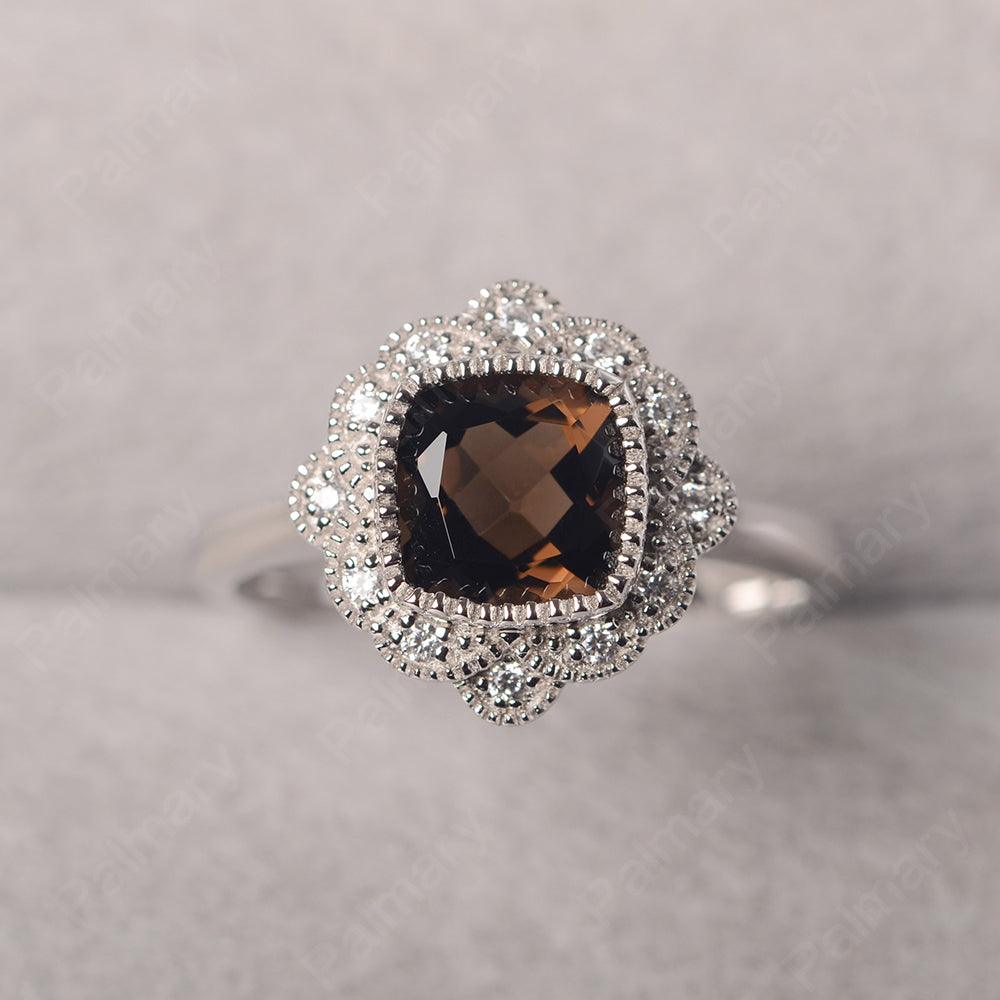 Cushion Cut Bezel Setting Smoky Quartz  Rings - Palmary