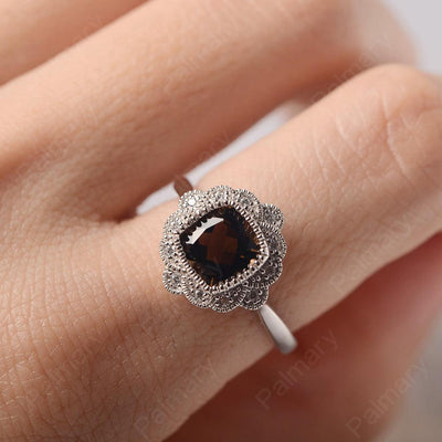 Cushion Cut Bezel Setting Smoky Quartz  Rings - Palmary