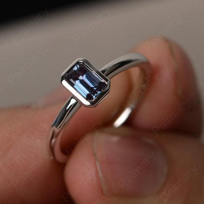 Bezel Setting Emerald Cut Alexandrite Solitaire Ring - Palmary