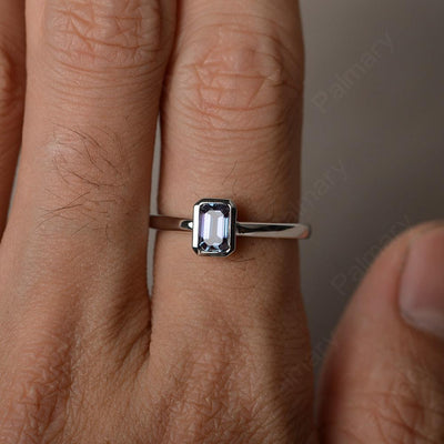 Bezel Setting Emerald Cut Alexandrite Solitaire Ring - Palmary