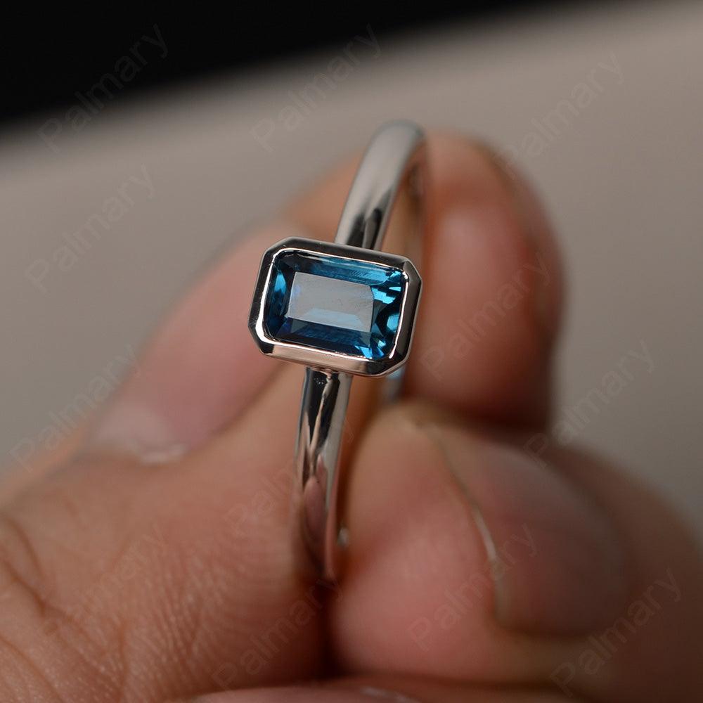 Bezel Setting Emerald Cut London Blue Topaz Solitaire Ring - Palmary