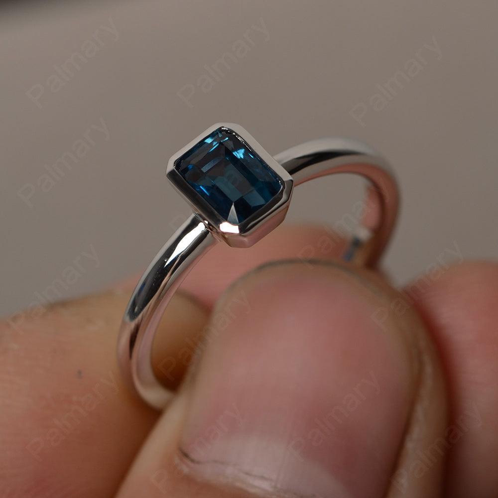 Bezel Setting Emerald Cut London Blue Topaz Solitaire Ring - Palmary