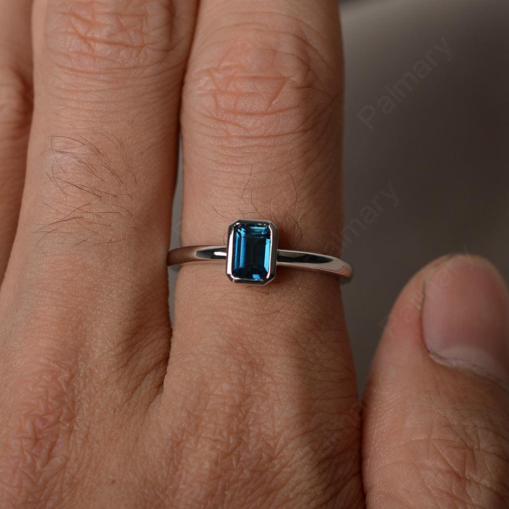 Bezel Setting Emerald Cut London Blue Topaz Solitaire Ring - Palmary