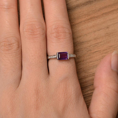 East West Emerald Cut Amethyst Rings - Palmary