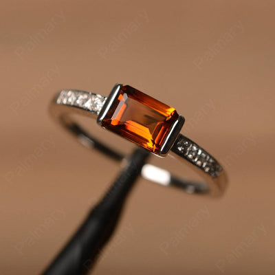 East West Emerald Cut Citrine Rings - Palmary