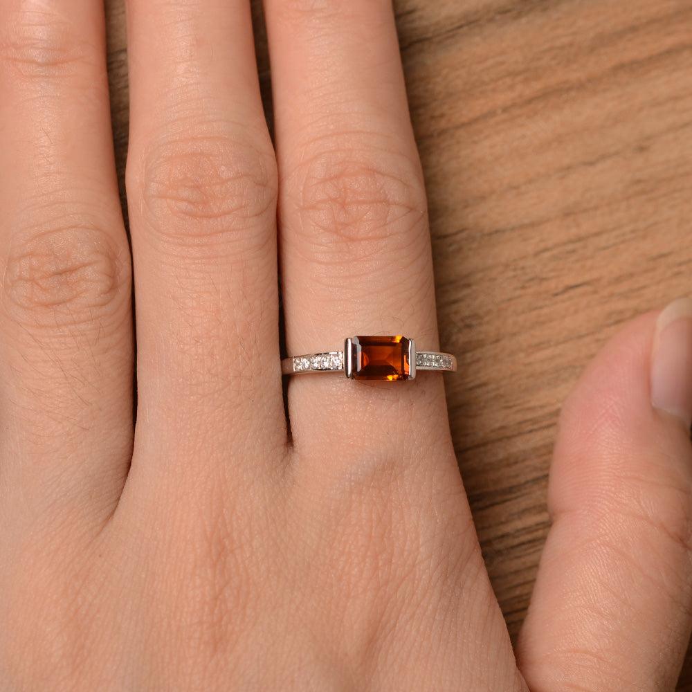 East West Emerald Cut Citrine Rings - Palmary
