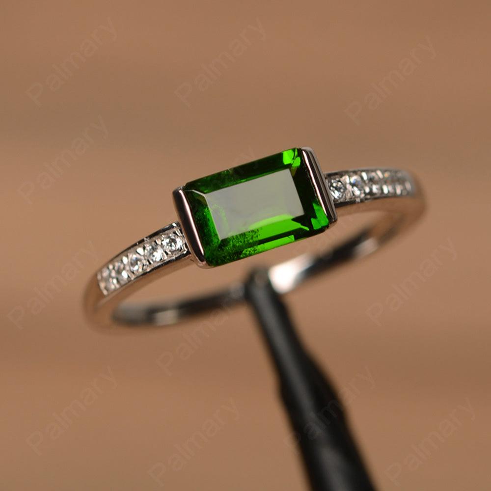 East West Emerald Cut Diopside Rings - Palmary
