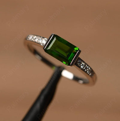 East West Emerald Cut Diopside Rings - Palmary