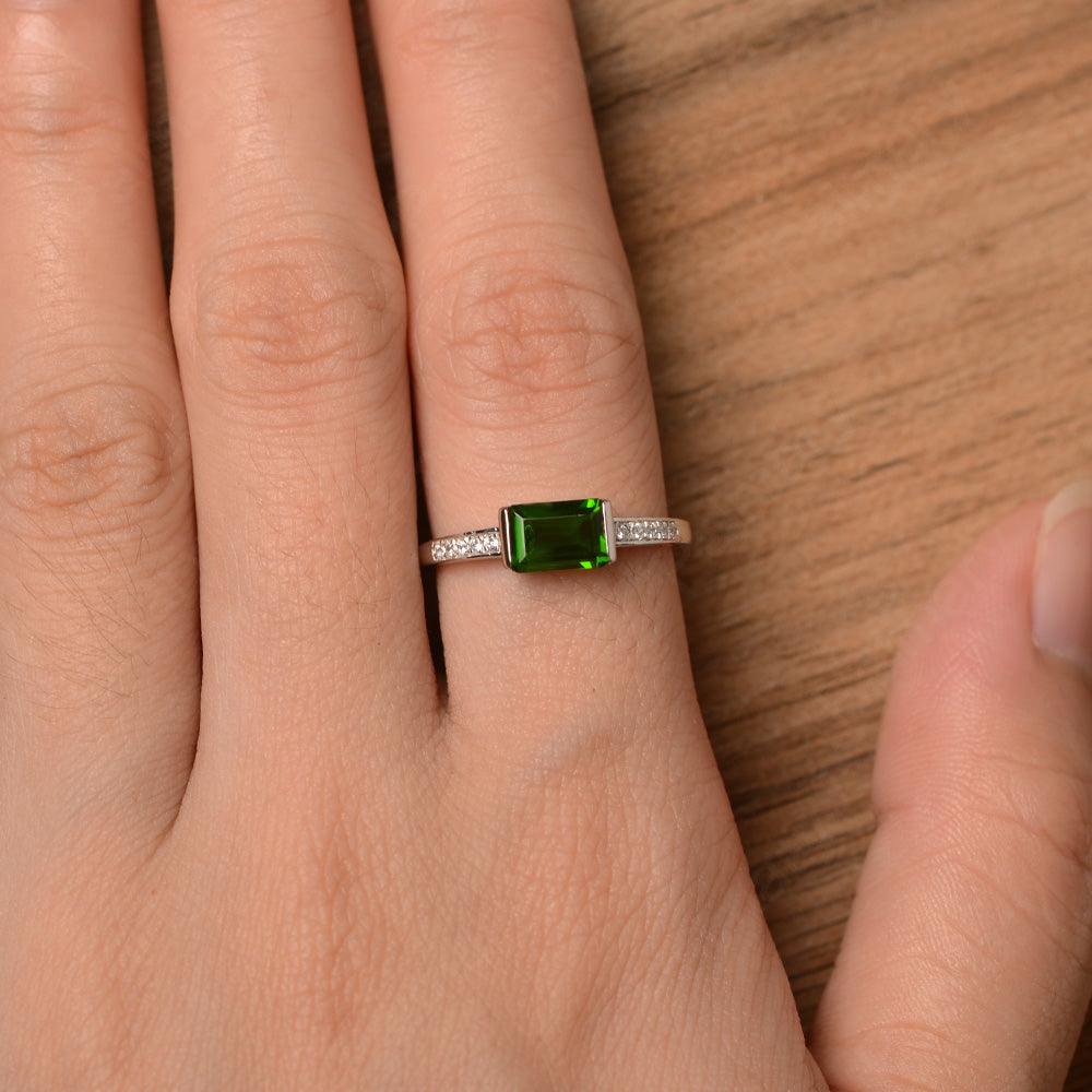 East West Emerald Cut Diopside Rings - Palmary