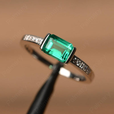 East West Emerald Cut Emerald Rings - Palmary