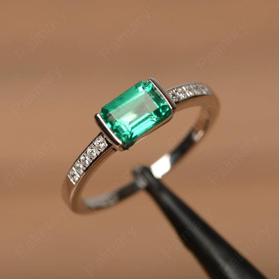 East West Emerald Cut Emerald Rings - Palmary