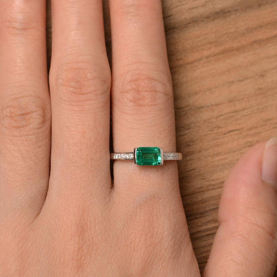 East West Emerald Cut Emerald Rings - Palmary